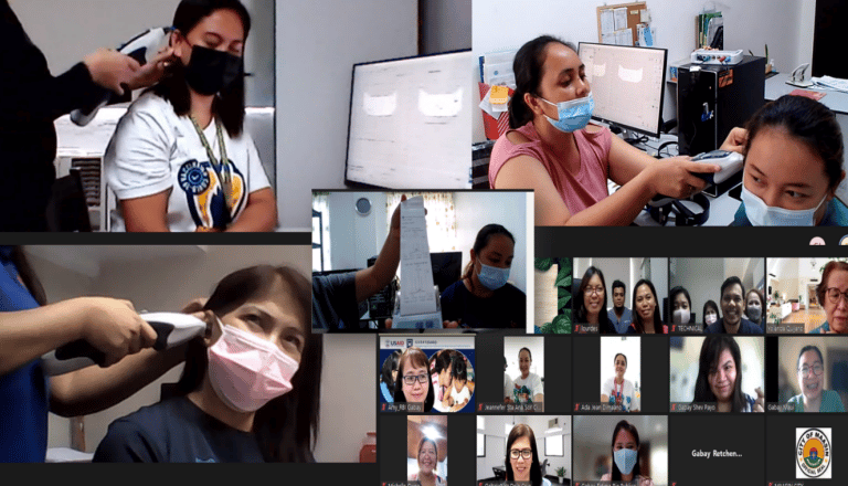 a group of people wearing masks on a video conference