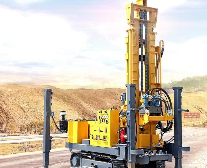Crawler mounted hydraulic core drilling rig on a construction site for geological exploration and mining.