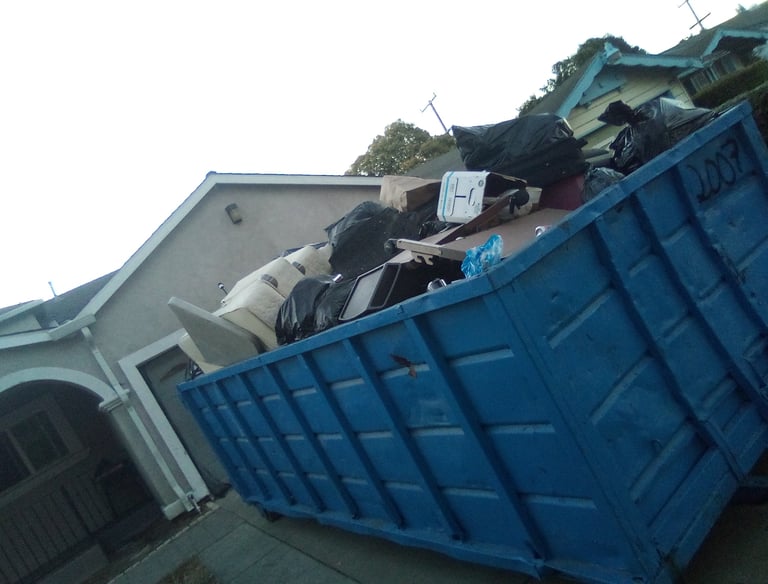 a dumpster sitting in front of a house