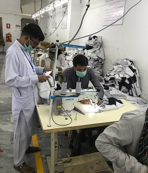 Cost-effective production line of tactical vests and protective clothing at Zestlet factory.
