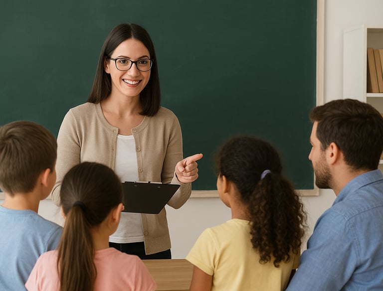 Woman educating children