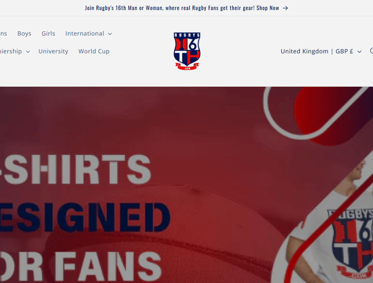 Screen Shot Rugbys16th.com Website