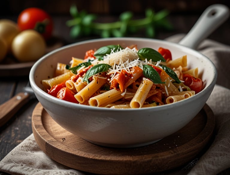 Pasta with vegetables and Italian seasoning in tomato sauce/Olasz ízesítésű zöldséges tészta para