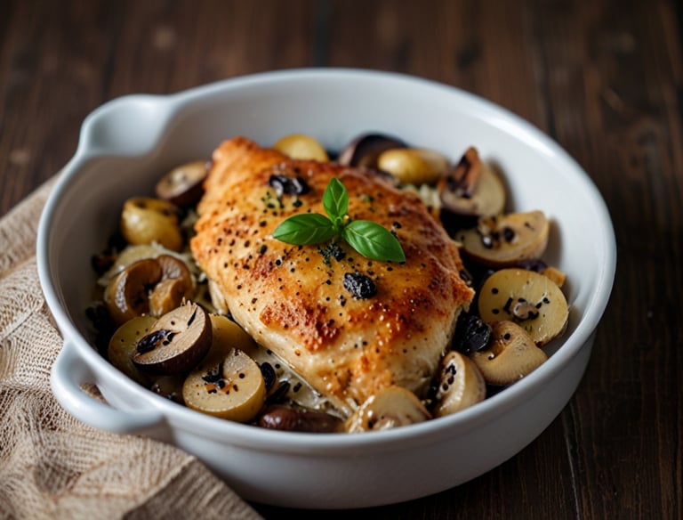 Baked Italian - style chicken breast with mushroom and Parmesan /Tepsis olaszos csirkemell gombával