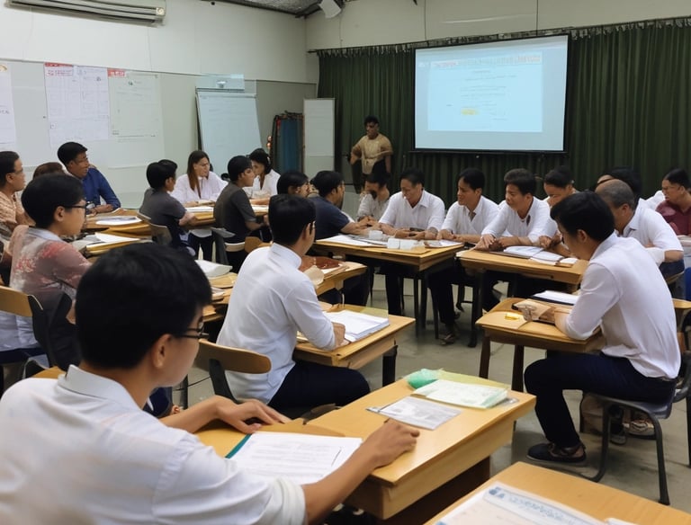 A classroom setting with students engaged in a training session.