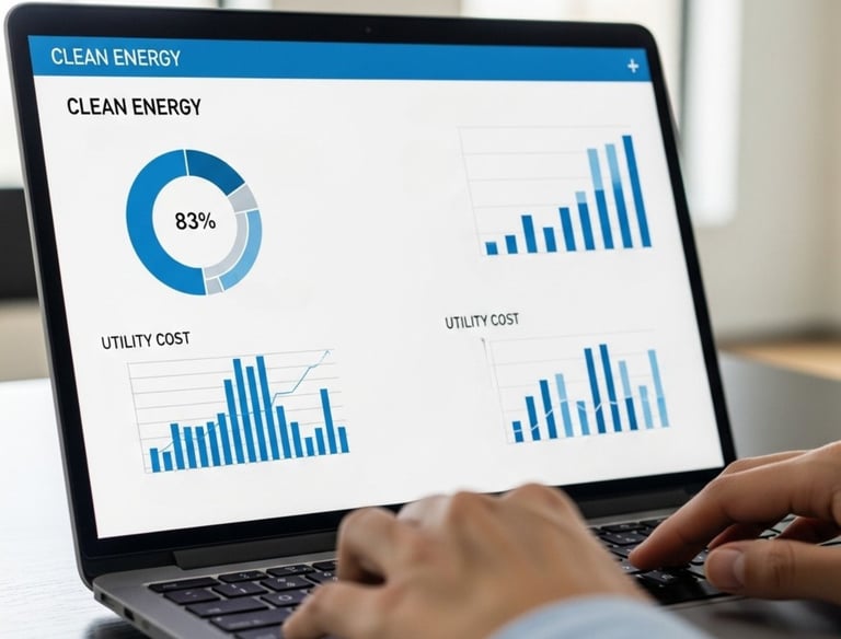 a person using a laptop computer screen displaying a clean energy efficiency