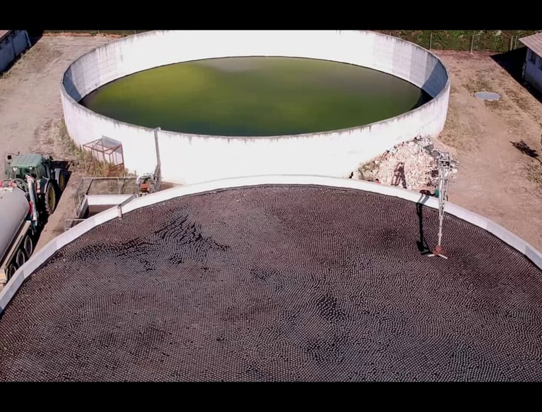 Avant/après d'appliquer enviro shade balls Bloque la lumière UV, réduit la prolifération des algues