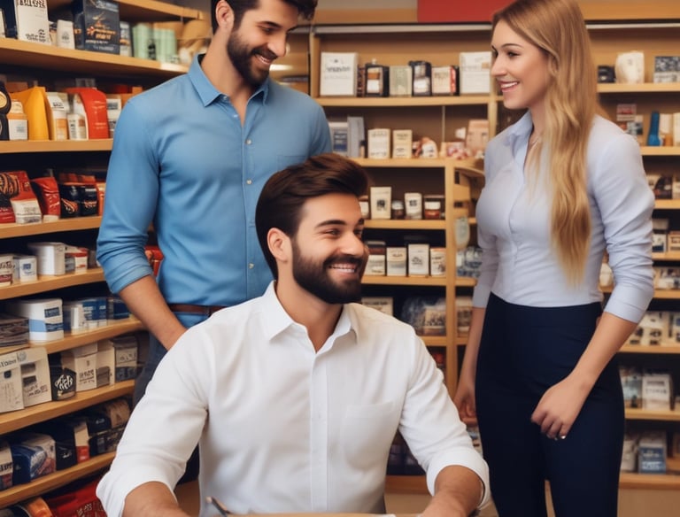 A friendly consultant discussing with a client in an office.