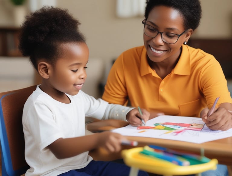 A caring professional assisting a family in a supportive environment.