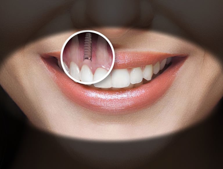 a woman with a dental implant in her mouth