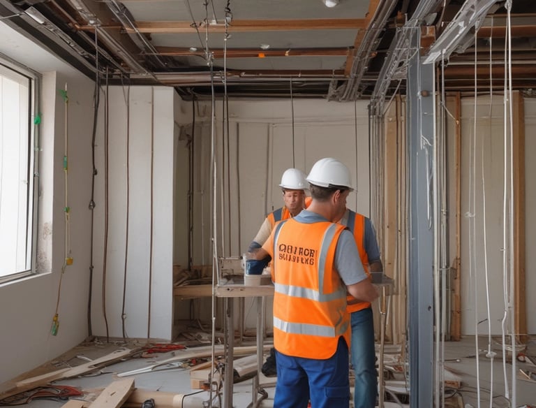 A modern, circular smart thermostat is mounted on a wooden wall. The device displays a message suggesting setup with Wi-Fi and shows the number 50, indicating an indoor temperature setting. The design appears sleek and minimalist.