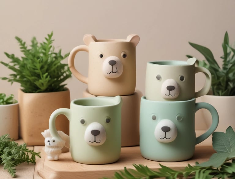 Various jars and recyclable packaging are arranged neatly, featuring a product labeled 'Cake Vaisselle Waschcake'. These are eco-friendly cleaning products displayed on a shelf, with a focus on sustainability and aesthetics. A pink container and a yellow jar are visible among the items.