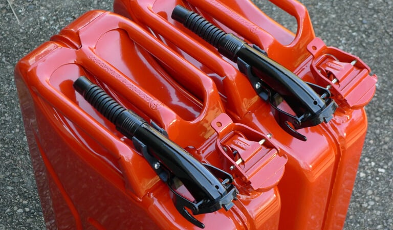 2 red jerry cans 