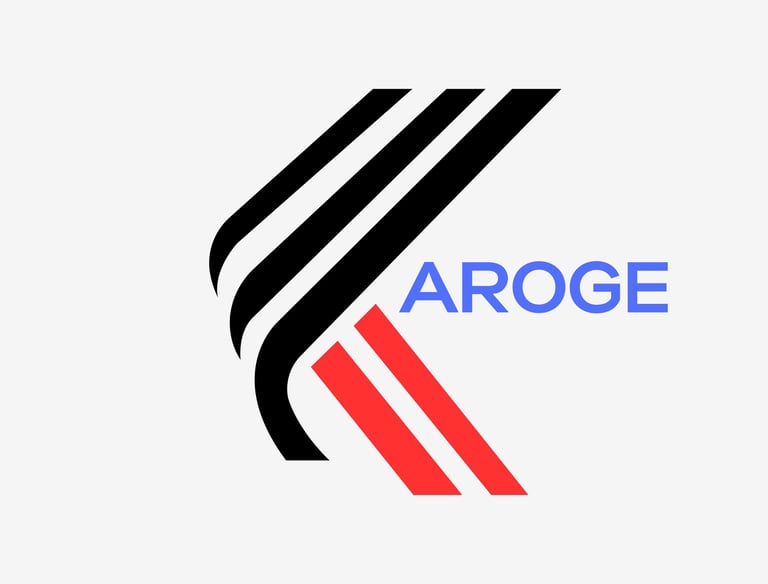 Karoge logo with black and red diagonal lines forming a stylized letter K on a white background.