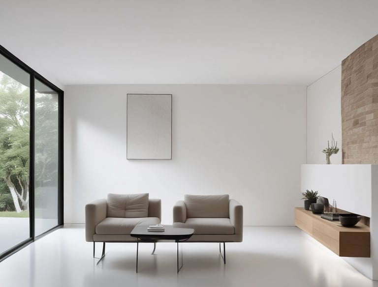Modern cozy living room with warm brown accents and natural light.