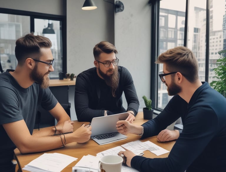 A small business owner happily checking increased followers on a smartphone.