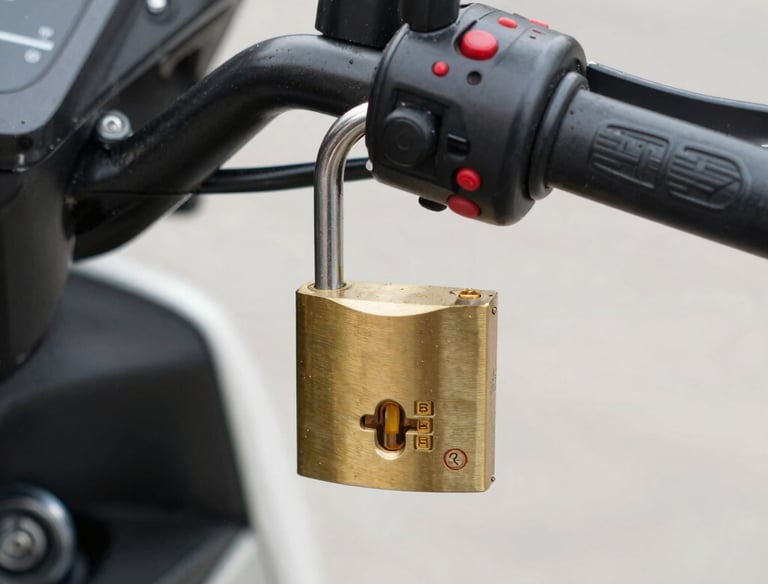 Motorcycle equipped with tracking device parked in a secure garage.