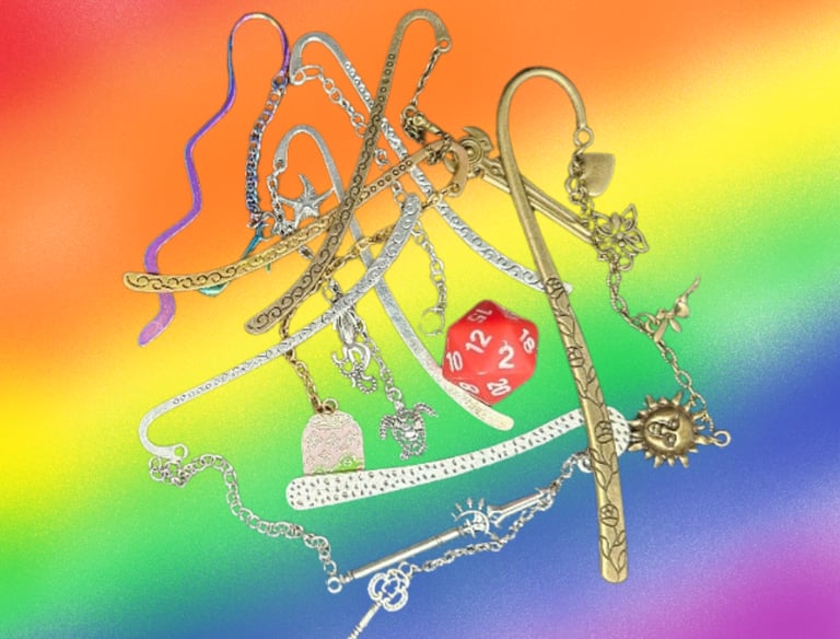 Metal bookmarks with charms