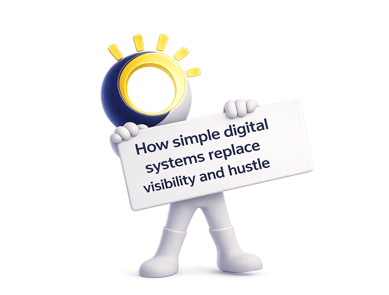 Minimal illustration symbolizing a system-led online business without personal branding