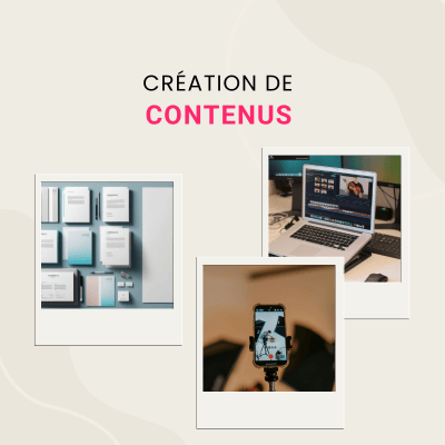 Digital content creation services showing video editing, photography, and graphic design branding.