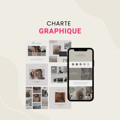 Professional brand style guide and social media kit displayed on a smartphone and design boards.