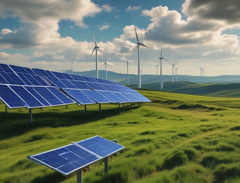 A sleek solar panel array glistening under a clear blue sky, symbolizing clean energy innovation.