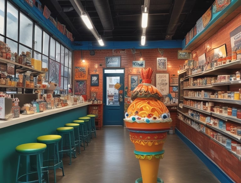Close-up of a premium ice cream sundae with chamoy and tajín toppings in a boutique glass.