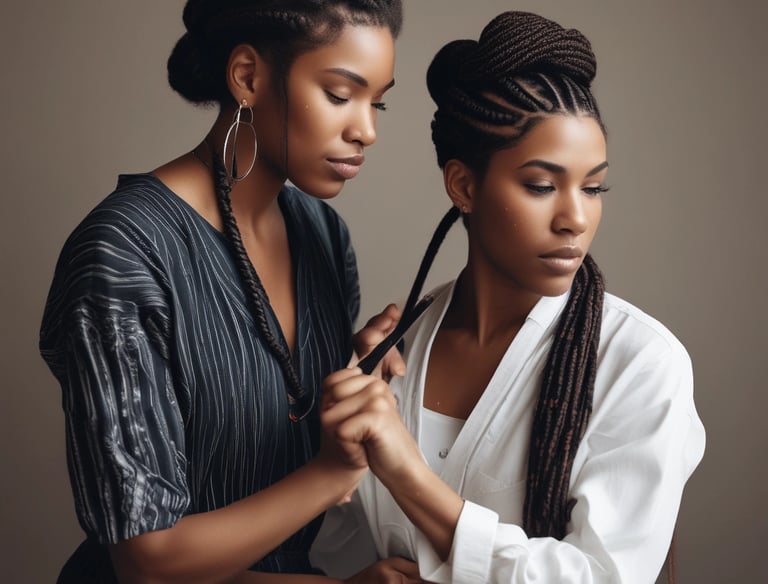 Portrait of a smiling female hairdresser with short curly hair in a salon.