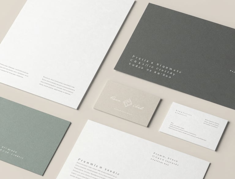 Minimalist workspace with branding sketches and color palettes on a clean desk.