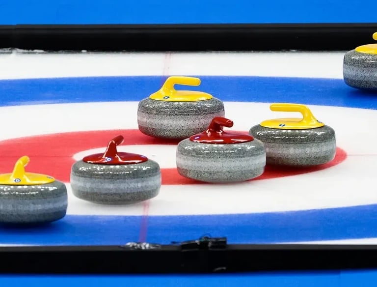 Image of curling stones on house