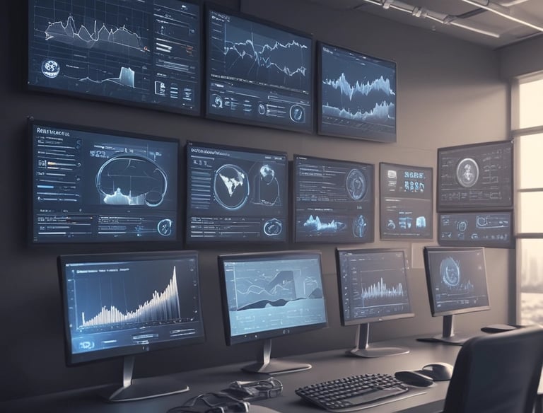 A team collaborating over digital dashboards showing inventory and operations data.