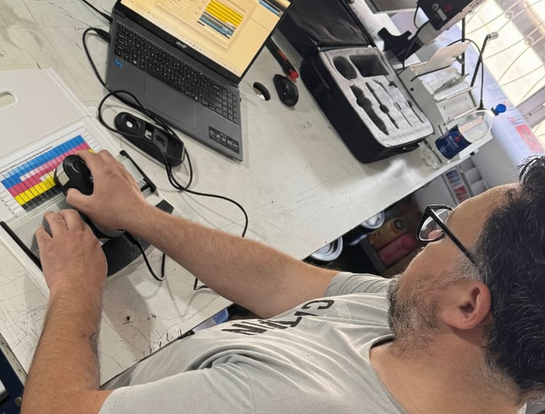 Persona revisando colores impresos