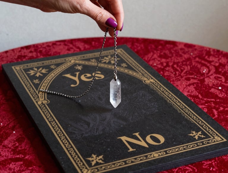 A serene setting with a crystal ball glowing softly on a wooden table.