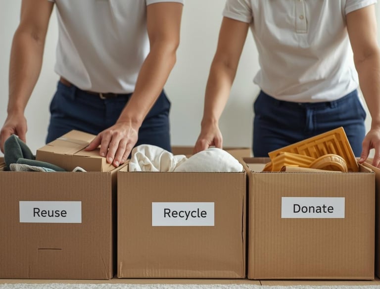 sorting goods into recycling and donation boxes