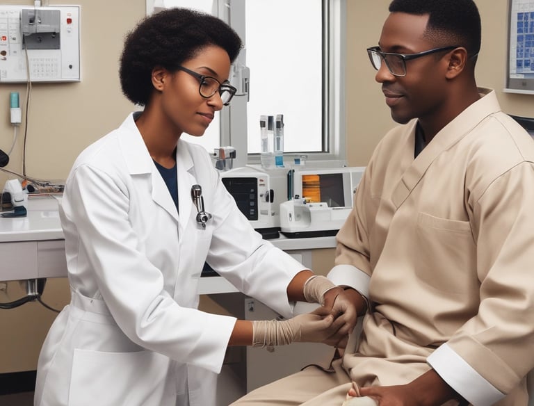 a man riding a skateboard down a street next to tall buildings