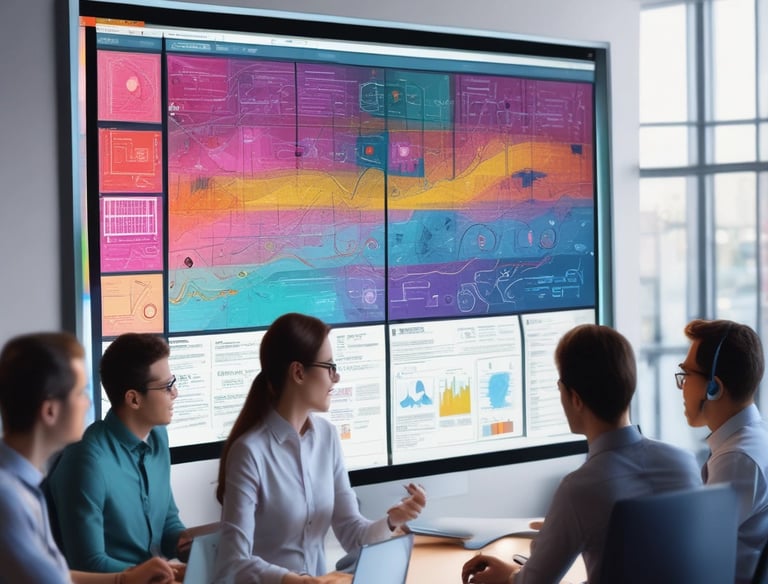Team members collaborating around a laptop optimizing workflow processes.