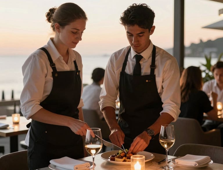 A group of hospitality staff engaged in a hands-on training session.