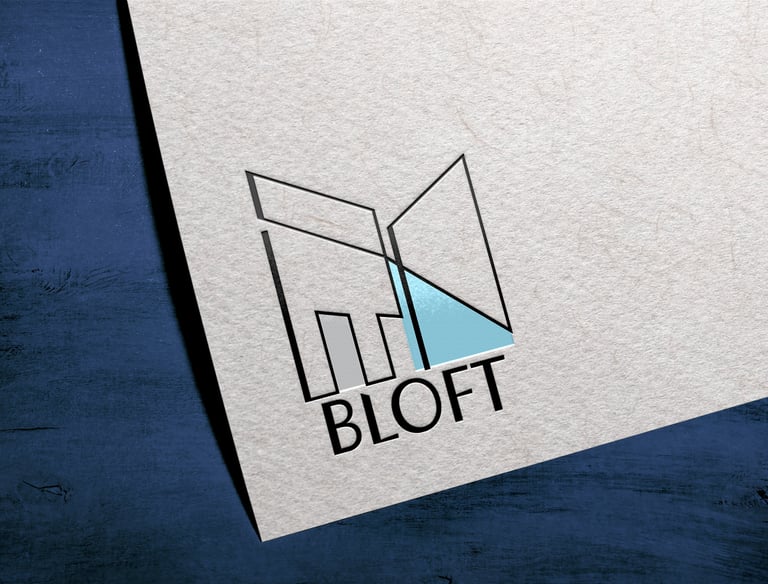Bloft architectural logo featuring geometric lines and blue Brand Identity & Strategy