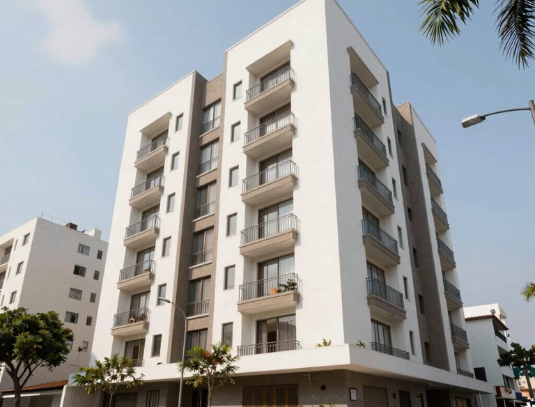 Modern apartment building overlooking Parque Kennedy in Miraflores, Lima.