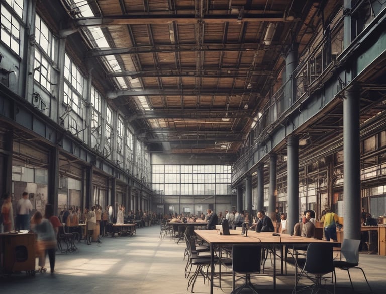 Team members collaborating around a table with project schedules and laptops.