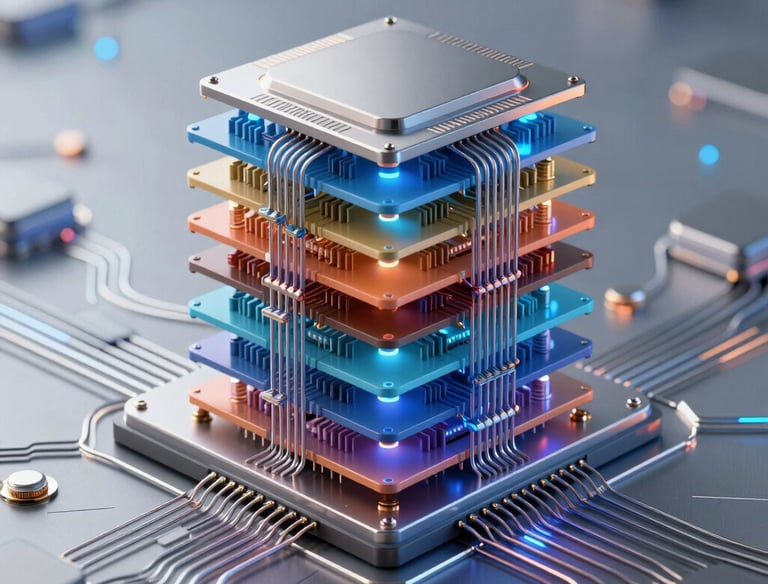 A sleek robotic arm interacting with digital data streams in a blue-lit environment.