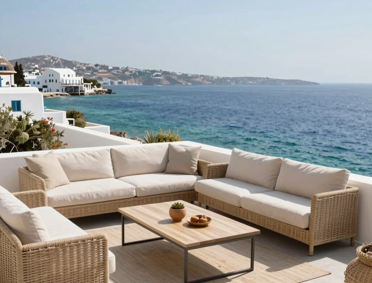 Rooftop terrace with panoramic views and lounge seating.