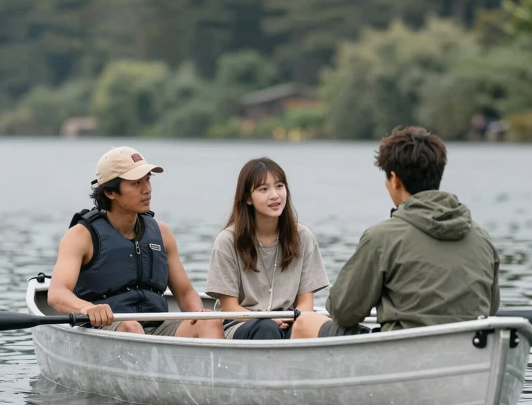 Electric boat gliding on the calm waters of Kupiškio marios surrounded by lush greenery.