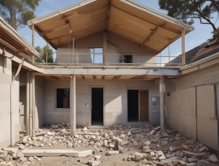 A cozy granny flat with a small porch surrounded by greenery.