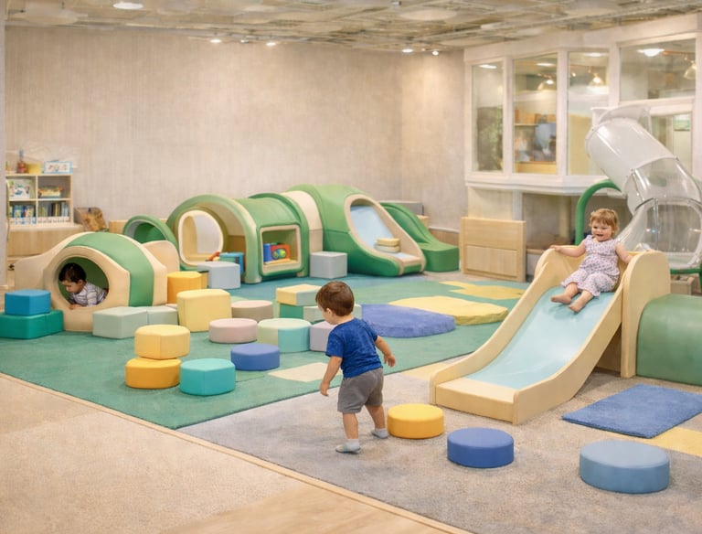 Soft foam climbers and jungle gyms at a toddler play cafe
