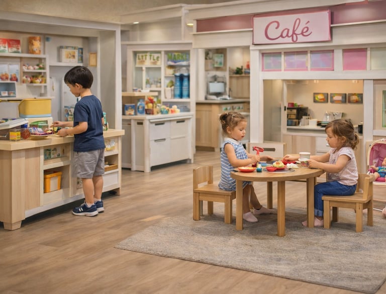 Pretend cafe and market at a toddler play cafe