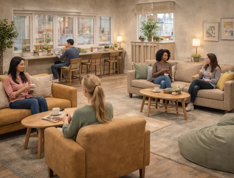 An area for parents to relax at a toddler play cafe