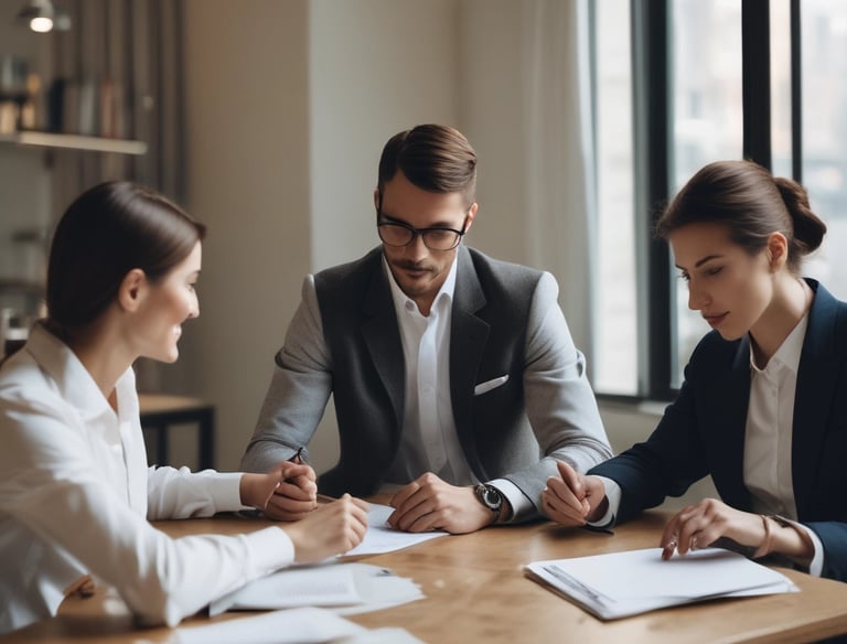 Friendly real estate agent showing a house to clients.