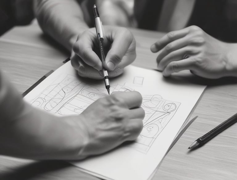 A focused team collaborating around a laptop with digital marketing charts.