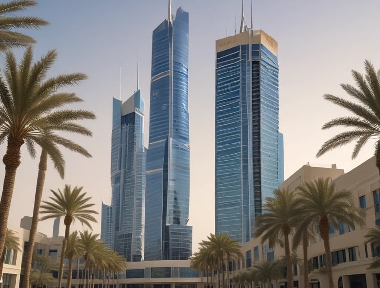 a man riding a skateboard down a street next to tall buildings